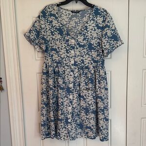 Women's Blue Floral Babydoll Dress